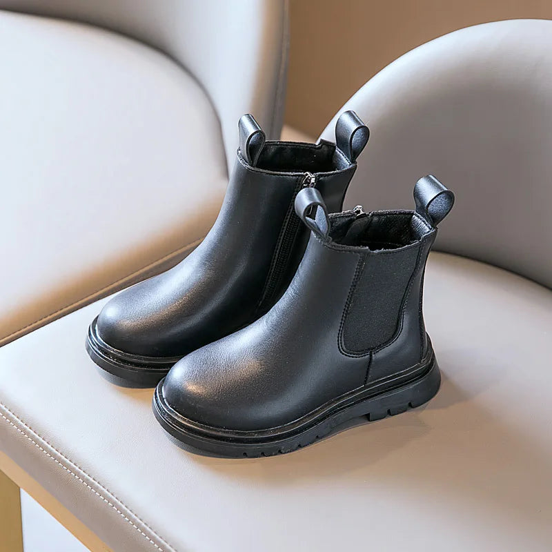Children Boots Fashion Kids Ankle Boots for Medium Big Girls British Style Zipper Tide Boots Black Thin 2026 Autumn Winter New