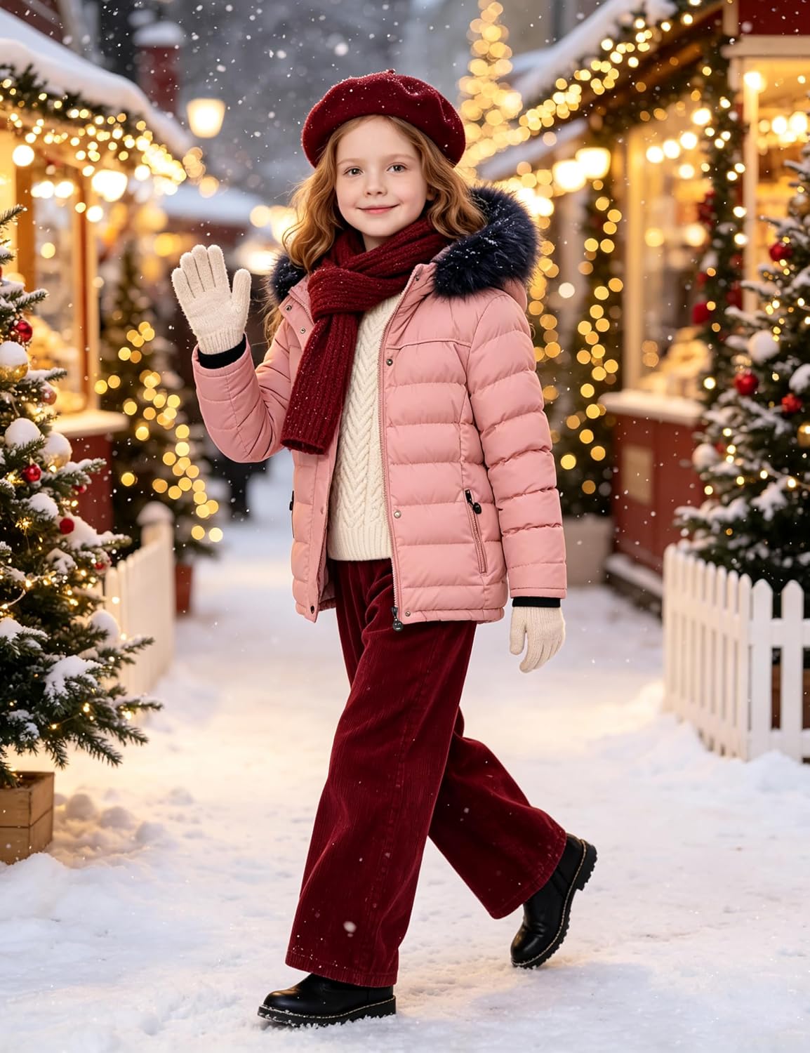Girls' Puffer Jacket Soft Fleece Lined Warm Hooded Winter Coat